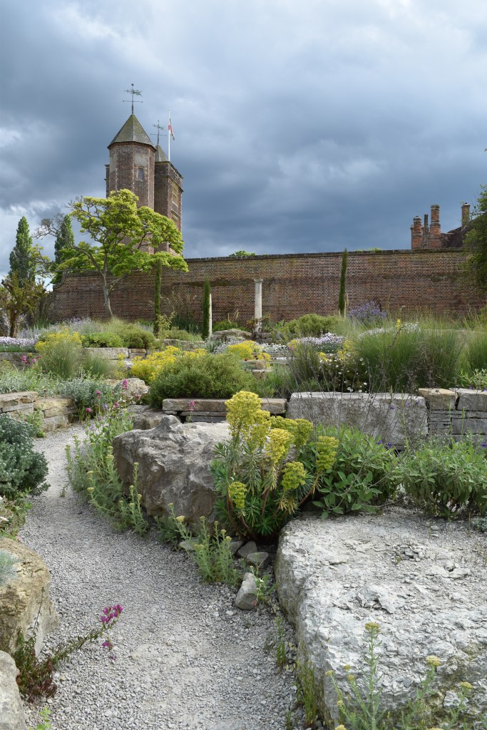 View of the tower from the recently rejuvenated Mediterranean garden called Delos