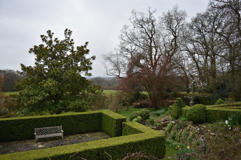 View from the terrace and Longbarn Garden Kent England
