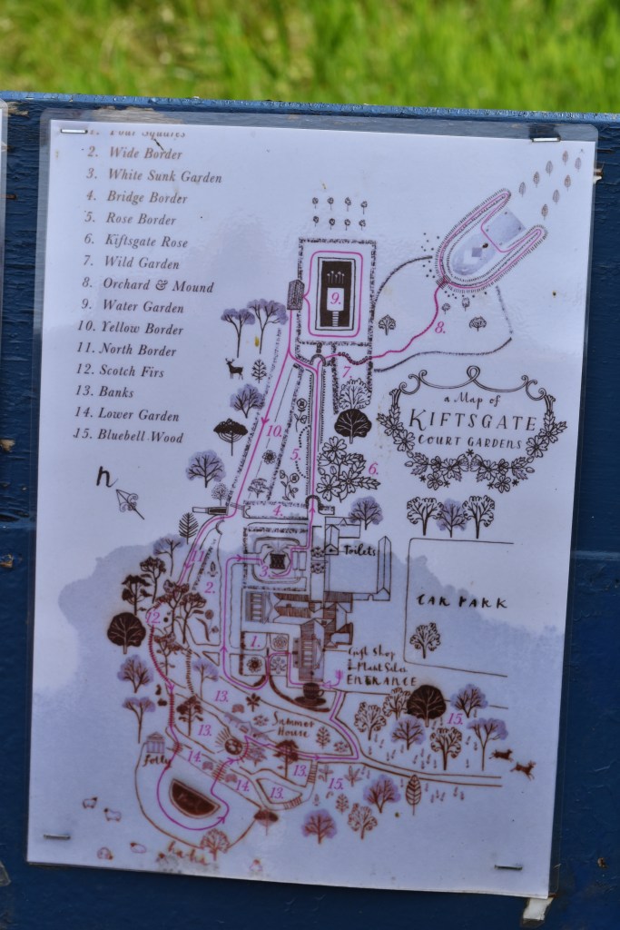 Garden Map of Kiftsgate Court Gardens in the Cotswolds, England showing the many garden rooms or areas.