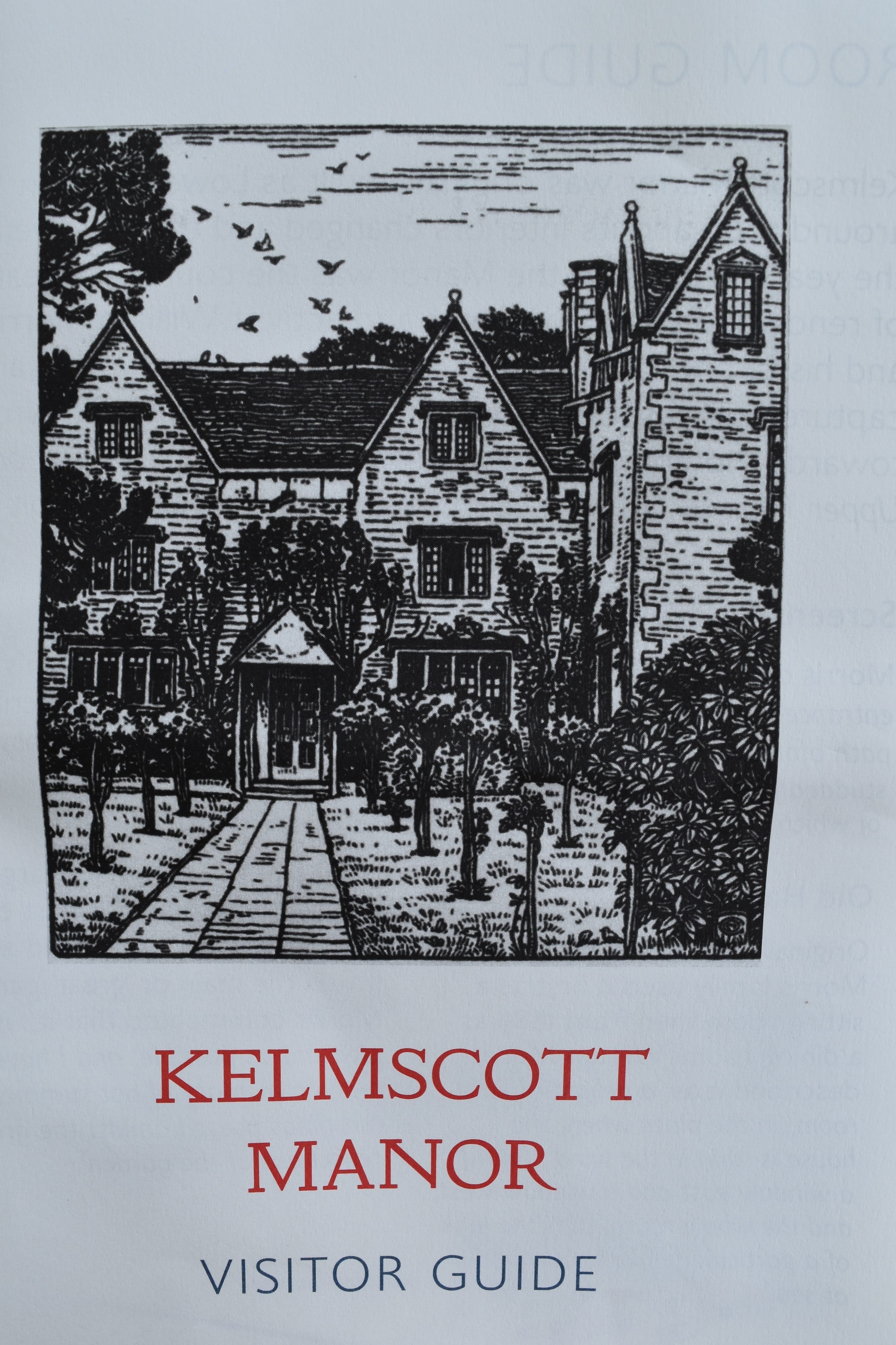 The front cover of the visitor guide has the image that was used by William Morris for one of his printed stories - 'News from Nowhere'.